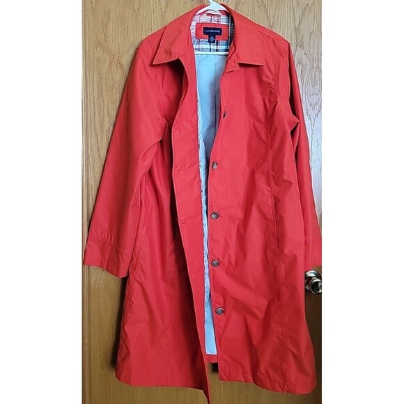 Lands End Women’s Orange Trench Rain Coat Plus size 1X (16-18) Lined - Picture 2 of 6